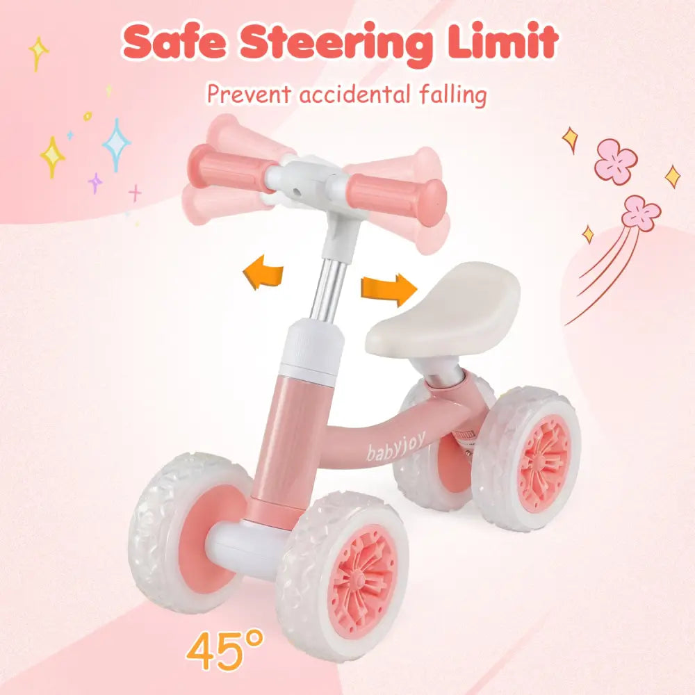 Baby Balance Bike with Adjustable Handlebar and Seat with Lighting Wheels-Pink - Pink - Balance Bikes