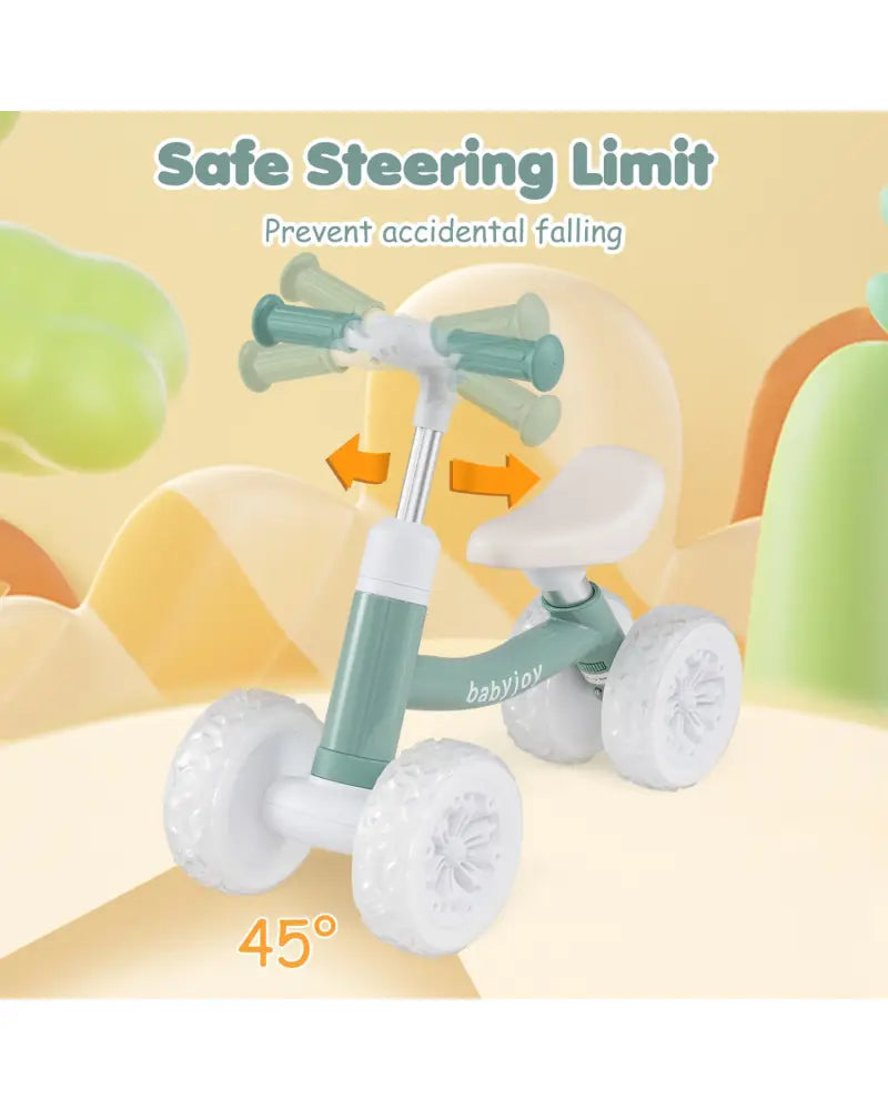 Baby Balance Bike with Adjustable Handlebar and Seat with Lighting Wheels-Green - Green - Balance Bikes