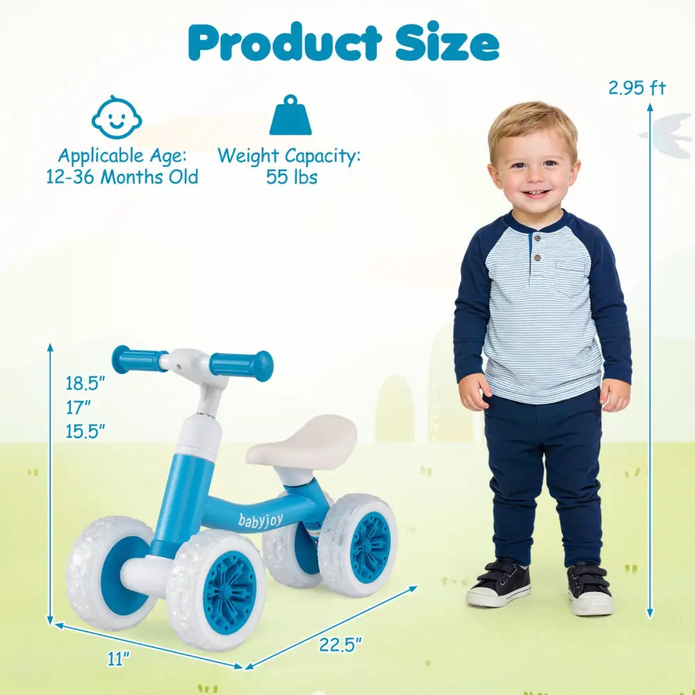 Baby Balance Bike with Adjustable Handlebar and Seat with Lighting Wheels-Blue - Blue - Balance Bikes