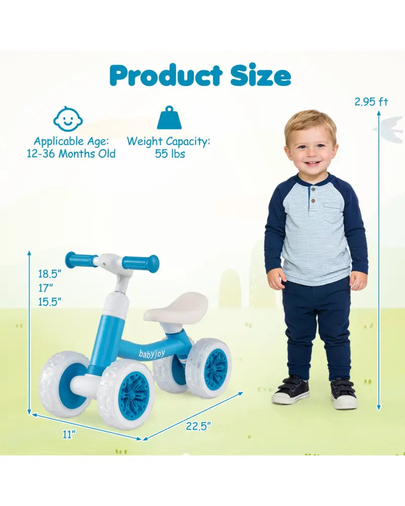 Baby Balance Bike with Adjustable Handlebar and Seat with Lighting Wheels-Blue - Blue - Balance Bikes