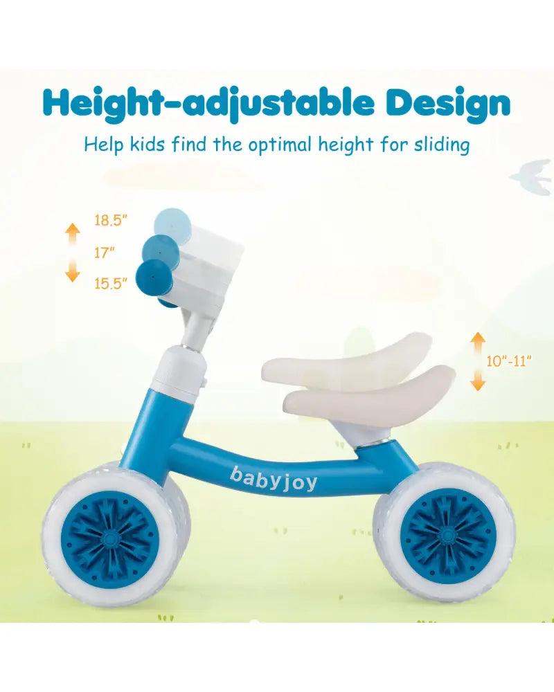 Baby Balance Bike with Adjustable Handlebar and Seat with Lighting Wheels-Blue - Blue - Balance Bikes