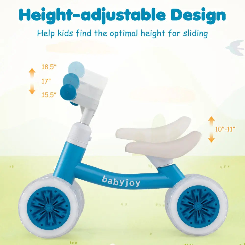 Baby Balance Bike with Adjustable Handlebar and Seat with Lighting Wheels-Blue - Blue - Balance Bikes