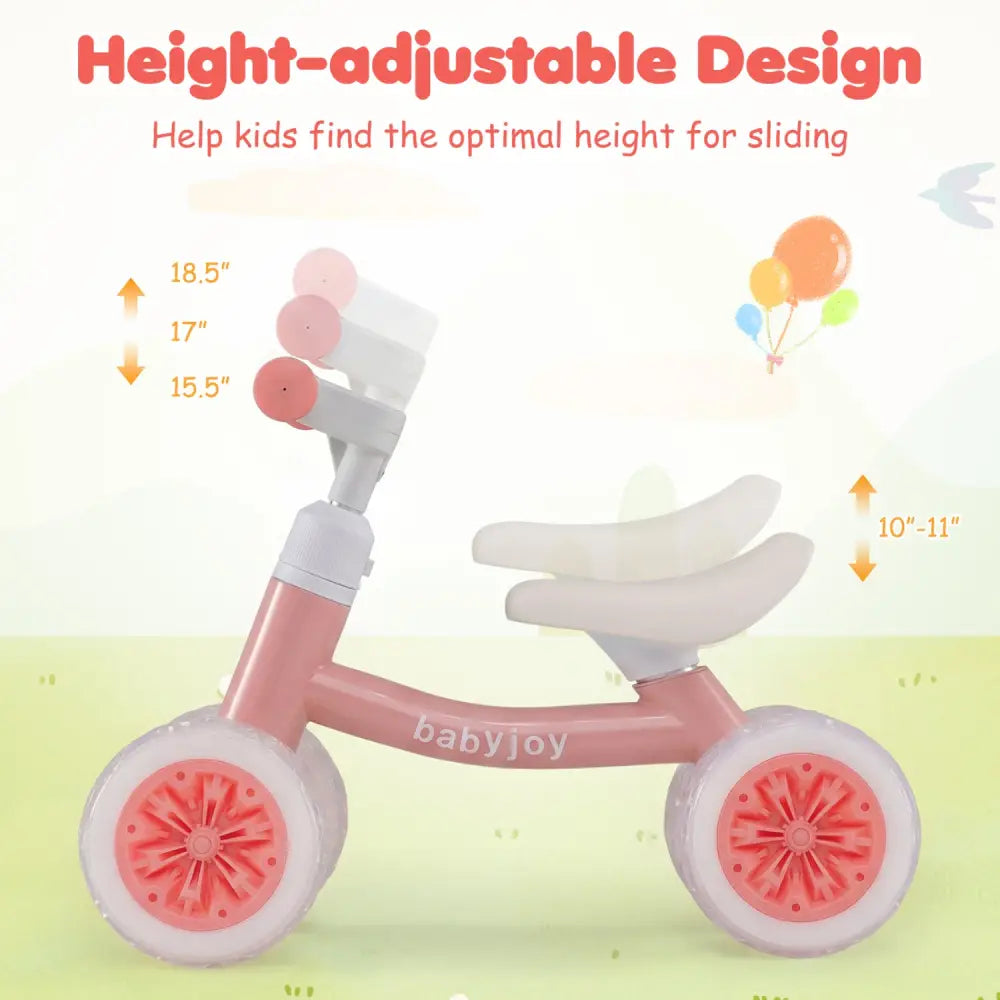 Baby Balance Bike with Adjustable Handlebar and Seat with Lighting Wheels-Pink - Pink - Balance Bikes