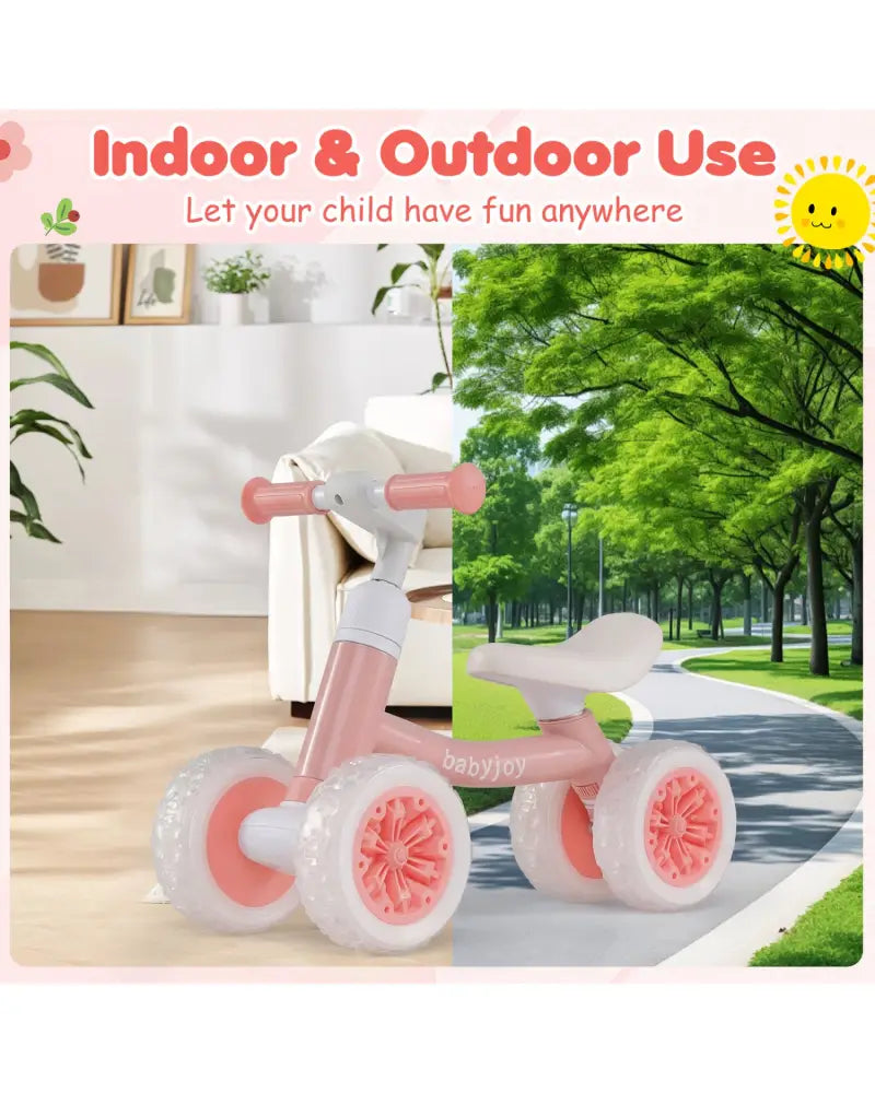 Baby Balance Bike with Adjustable Handlebar and Seat with Lighting Wheels-Pink - Pink - Balance Bikes