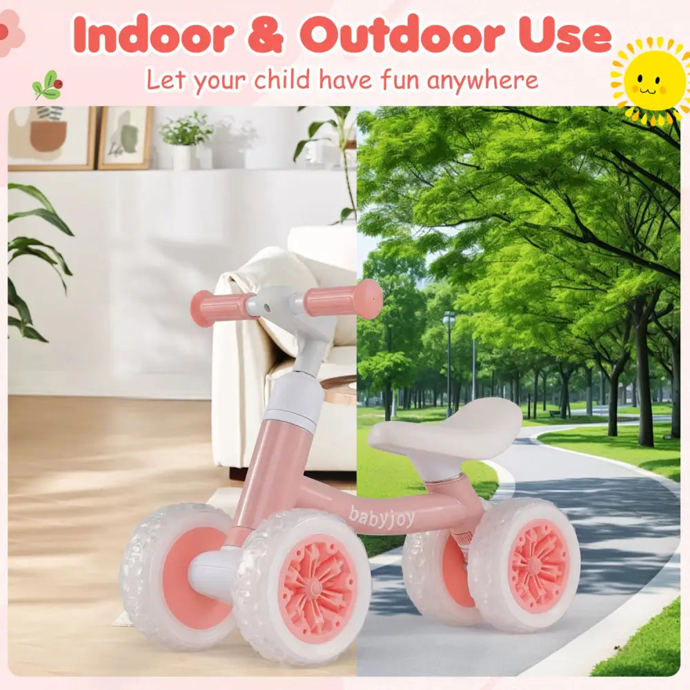 Baby Balance Bike with Adjustable Handlebar and Seat with Lighting Wheels-Pink - Pink - Balance Bikes