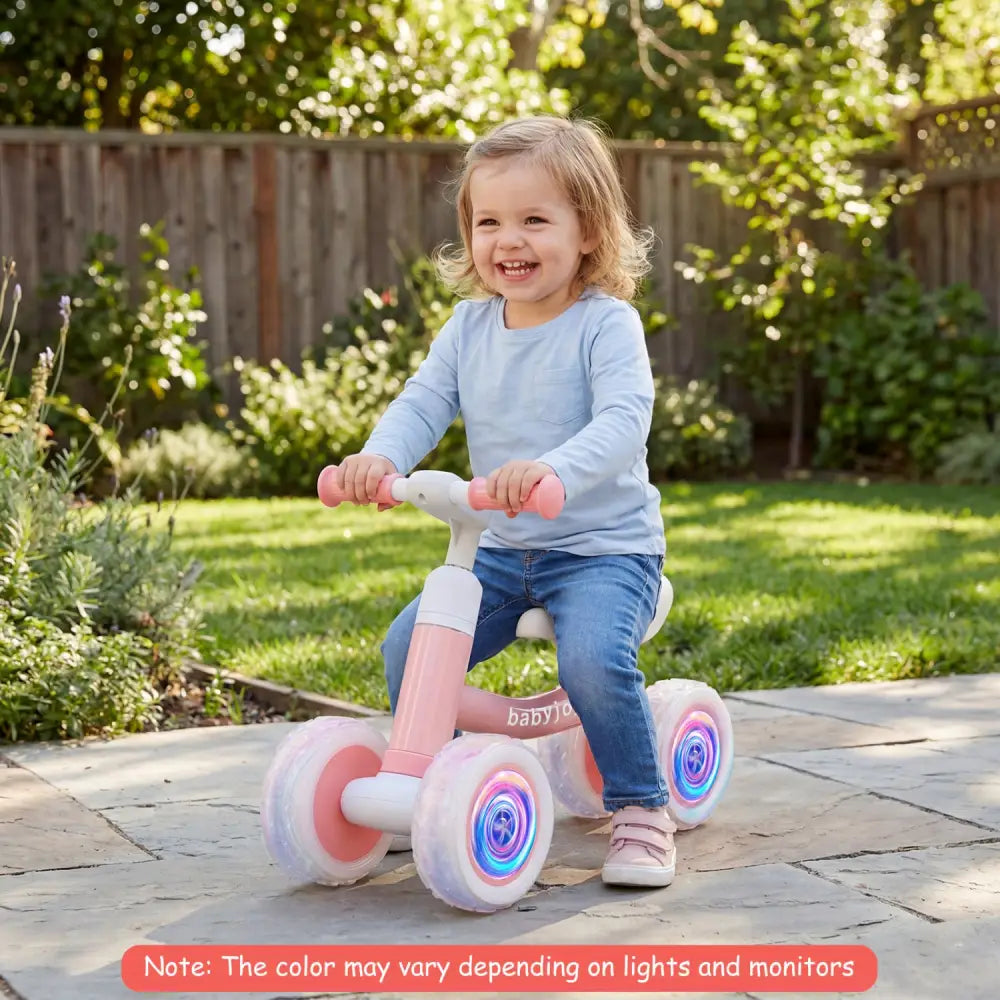 Baby Balance Bike with Adjustable Handlebar and Seat with Lighting Wheels-Pink - Pink - Balance Bikes