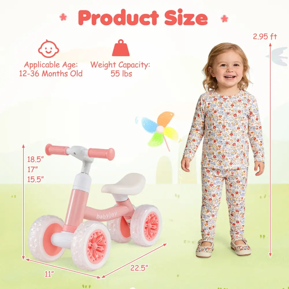 Baby Balance Bike with Adjustable Handlebar and Seat with Lighting Wheels-Pink - Pink - Balance Bikes