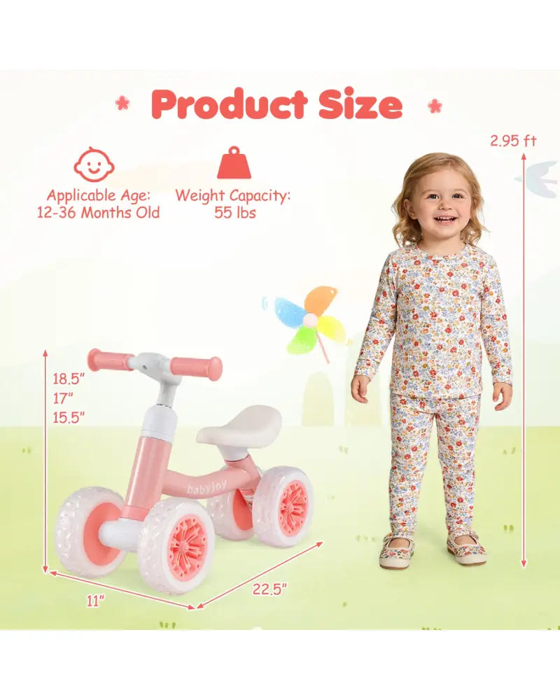 Baby Balance Bike with Adjustable Handlebar and Seat with Lighting Wheels-Pink - Pink - Balance Bikes