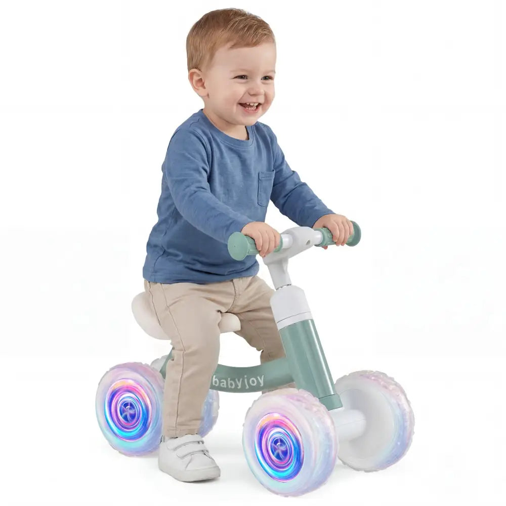 Baby Balance Bike with Adjustable Handlebar and Seat with Lighting Wheels-Green - Green - Balance Bikes