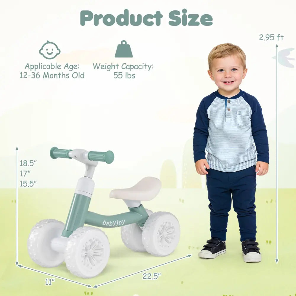 Baby Balance Bike with Adjustable Handlebar and Seat with Lighting Wheels-Green - Green - Balance Bikes
