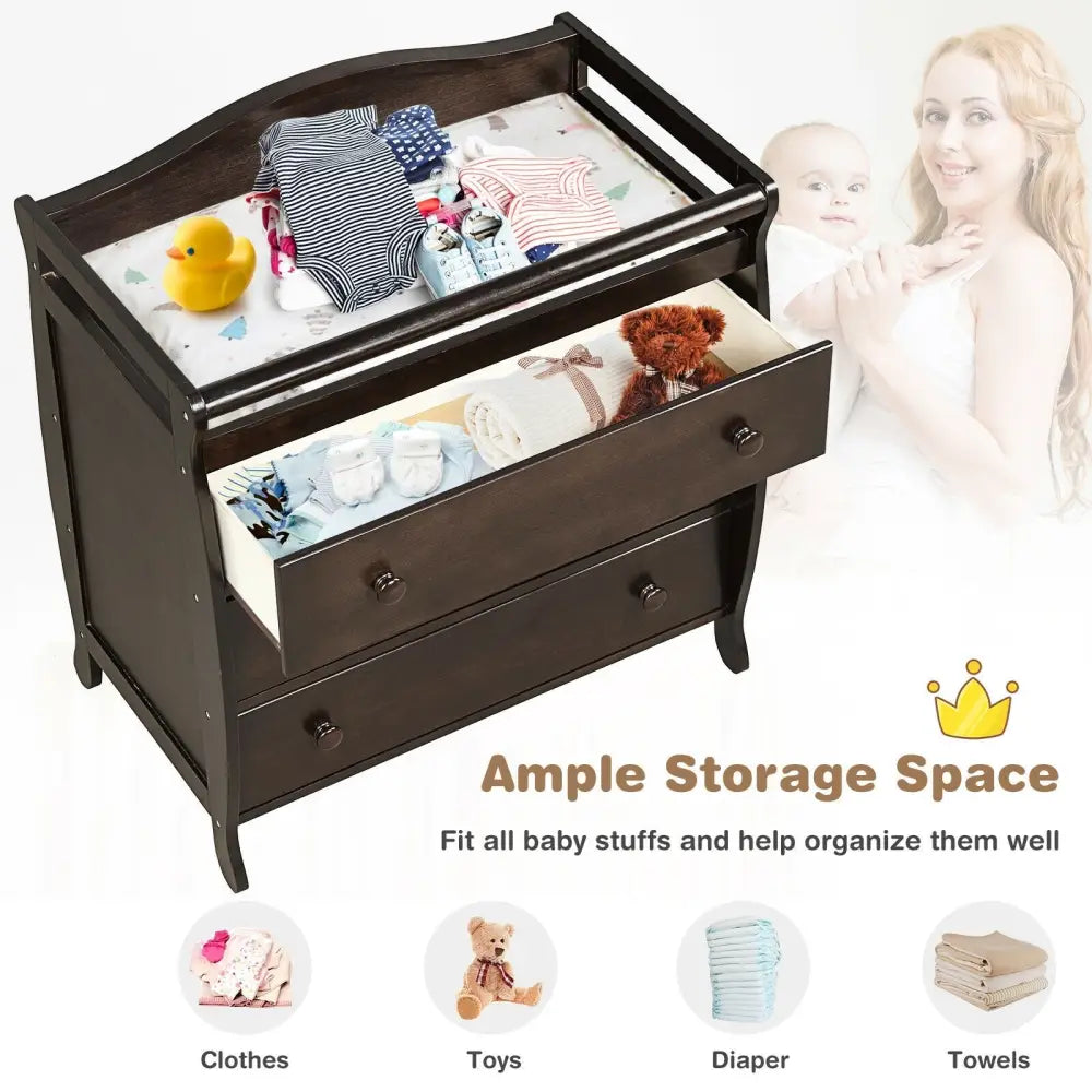 Baby Changing Table Infant Diaper with 3 Drawers and Safety Belt-Brown - Brown - Changing Tables