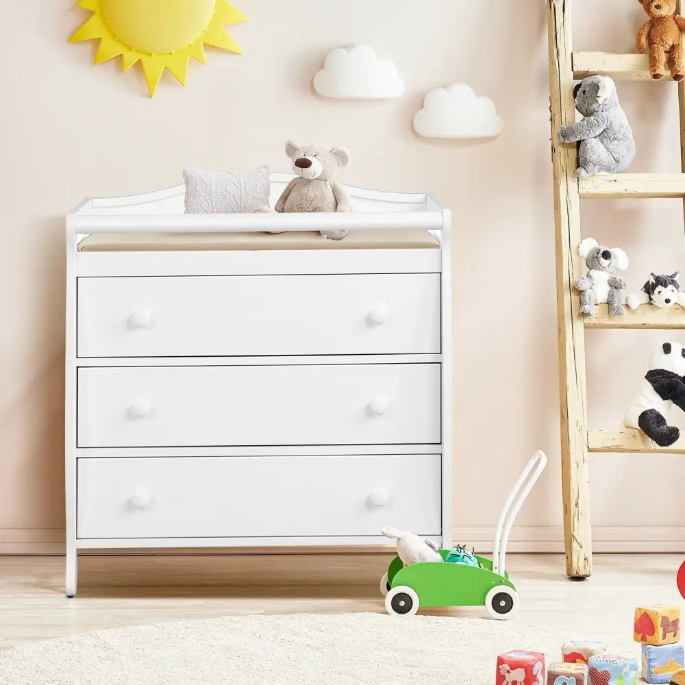Baby Changing Table Infant Diaper with 3 Drawers and Safety Belt-White - White - Changing Tables