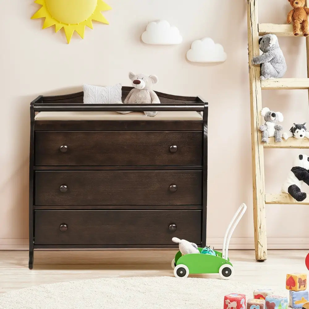 Baby Changing Table Infant Diaper with 3 Drawers and Safety Belt-Brown - Brown - Changing Tables