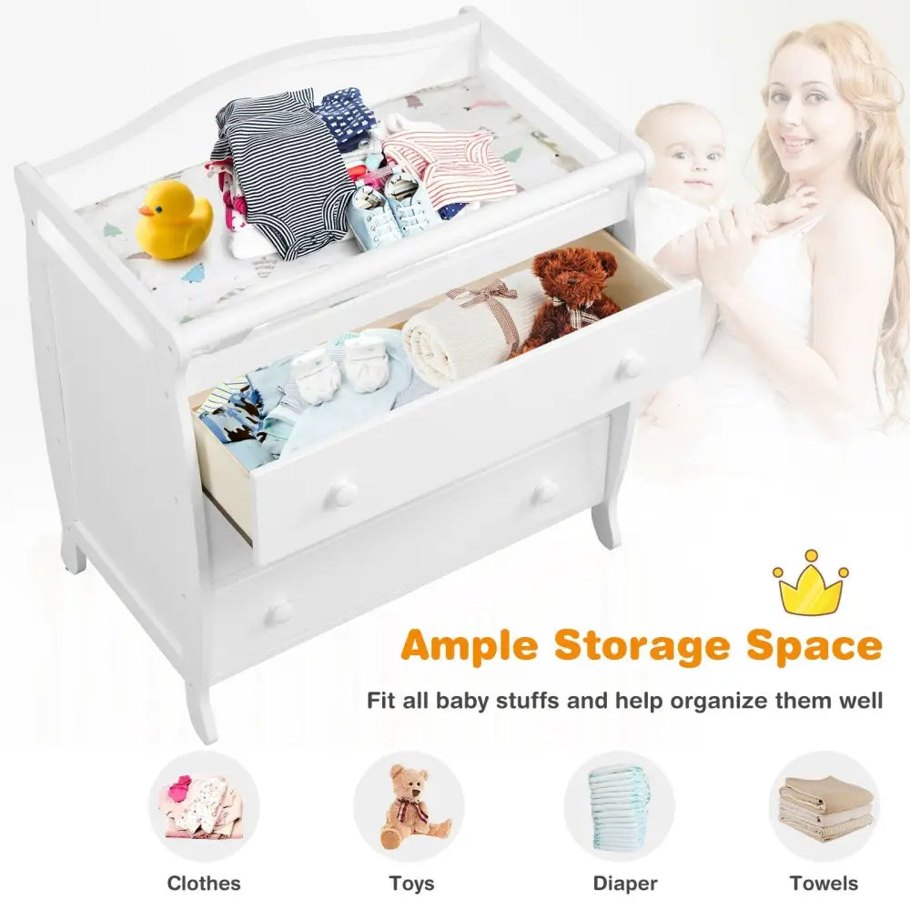 Baby Changing Table Infant Diaper with 3 Drawers and Safety Belt-White - White - Changing Tables