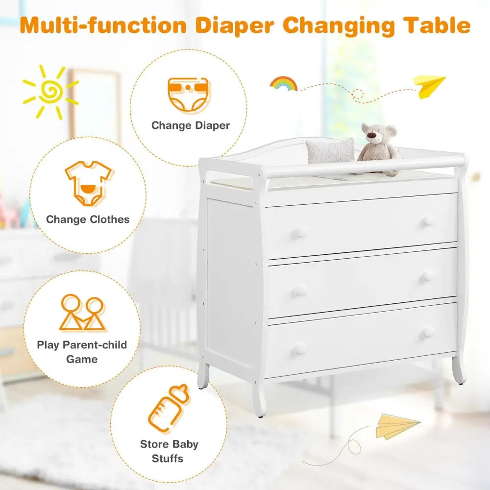 Baby Changing Table Infant Diaper with 3 Drawers and Safety Belt-White - White - Changing Tables