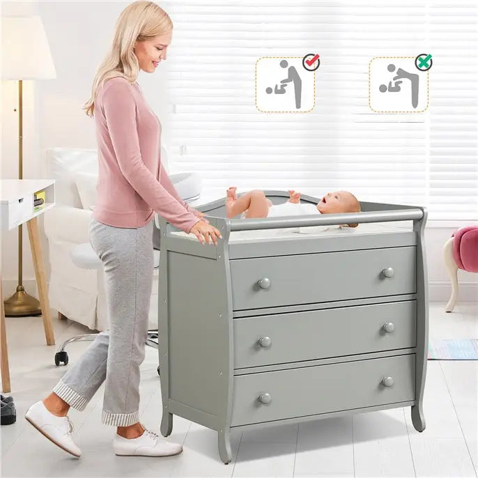 Baby Changing Table Infant Diaper with 3 Drawers and Safety Belt-Gray - Gray - Changing Tables