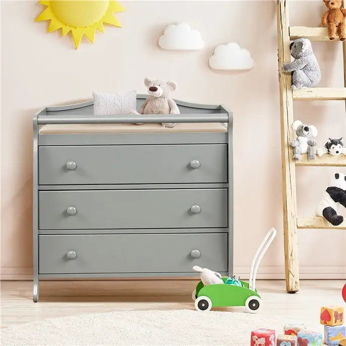 Baby Changing Table Infant Diaper with 3 Drawers and Safety Belt-Gray - Gray - Changing Tables