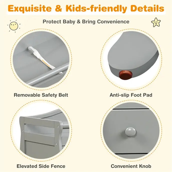 Baby Changing Table Infant Diaper with 3 Drawers and Safety Belt-Gray - Gray - Changing Tables