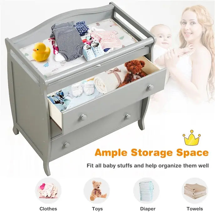 Baby Changing Table Infant Diaper with 3 Drawers and Safety Belt-Gray - Gray - Changing Tables
