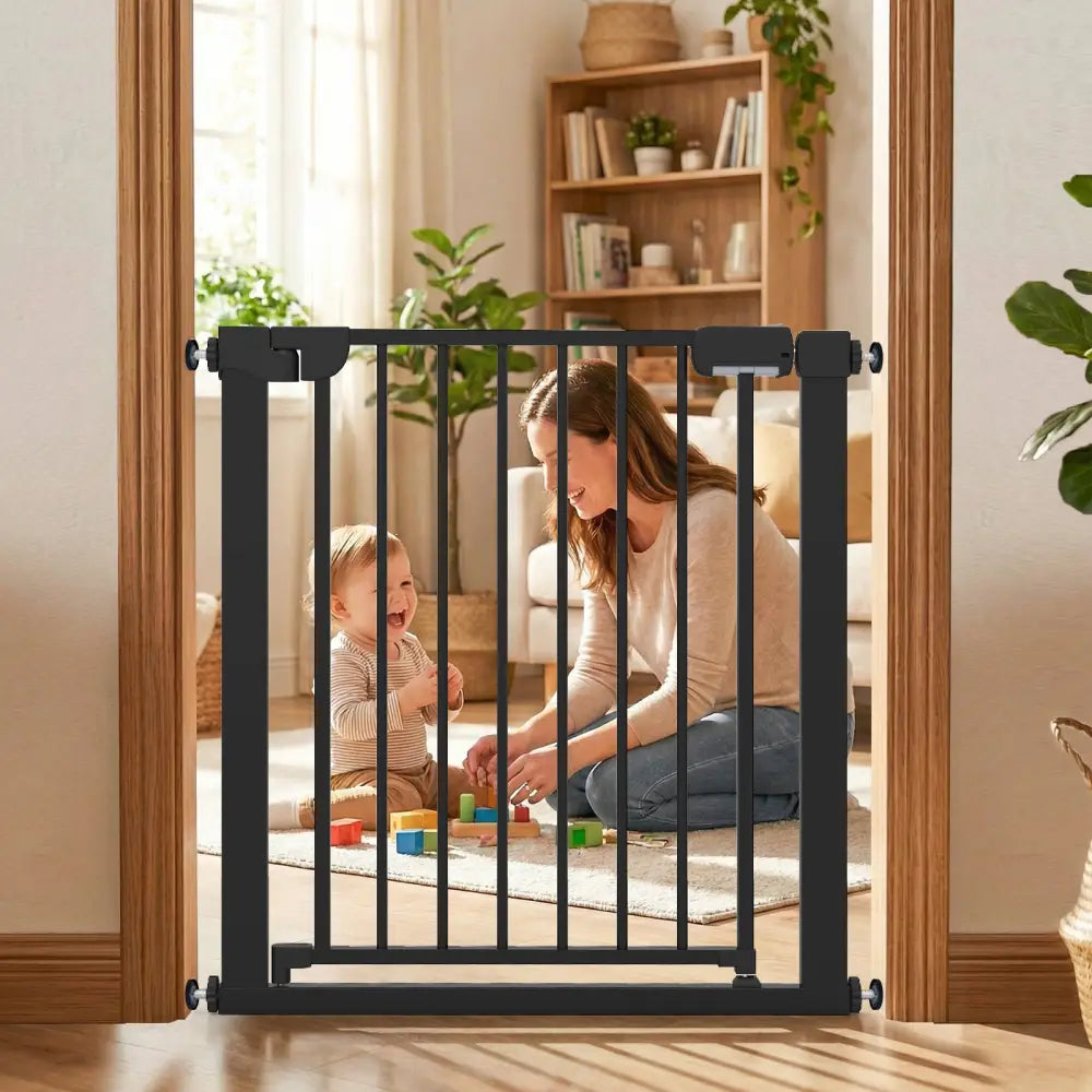 Baby Gate for Stairs Pressure Mounted Auto-Close Door Gate-Black - Black - Pet Gate