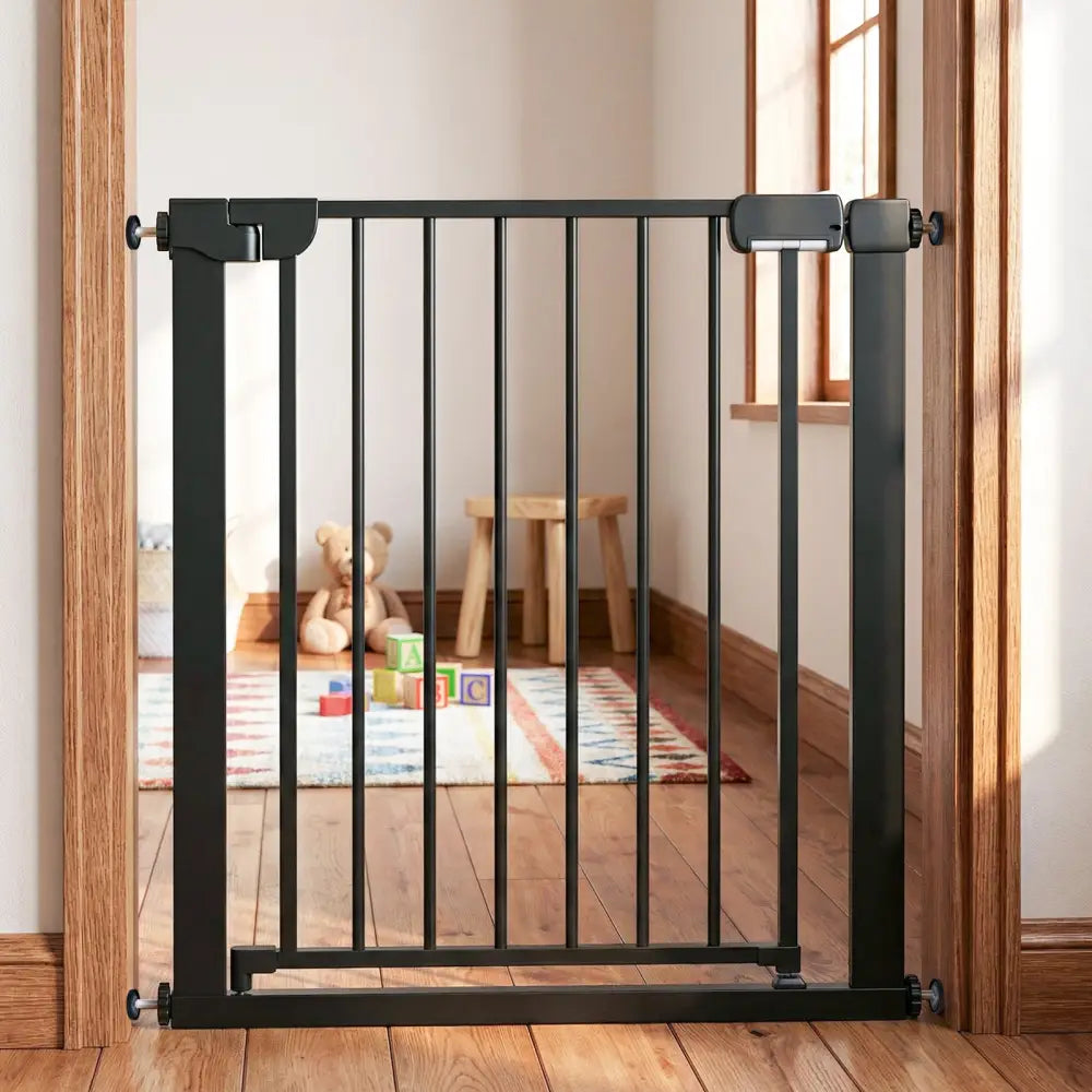 Baby Gate for Stairs Pressure Mounted Auto-Close Door Gate-Black - Black - Pet Gate