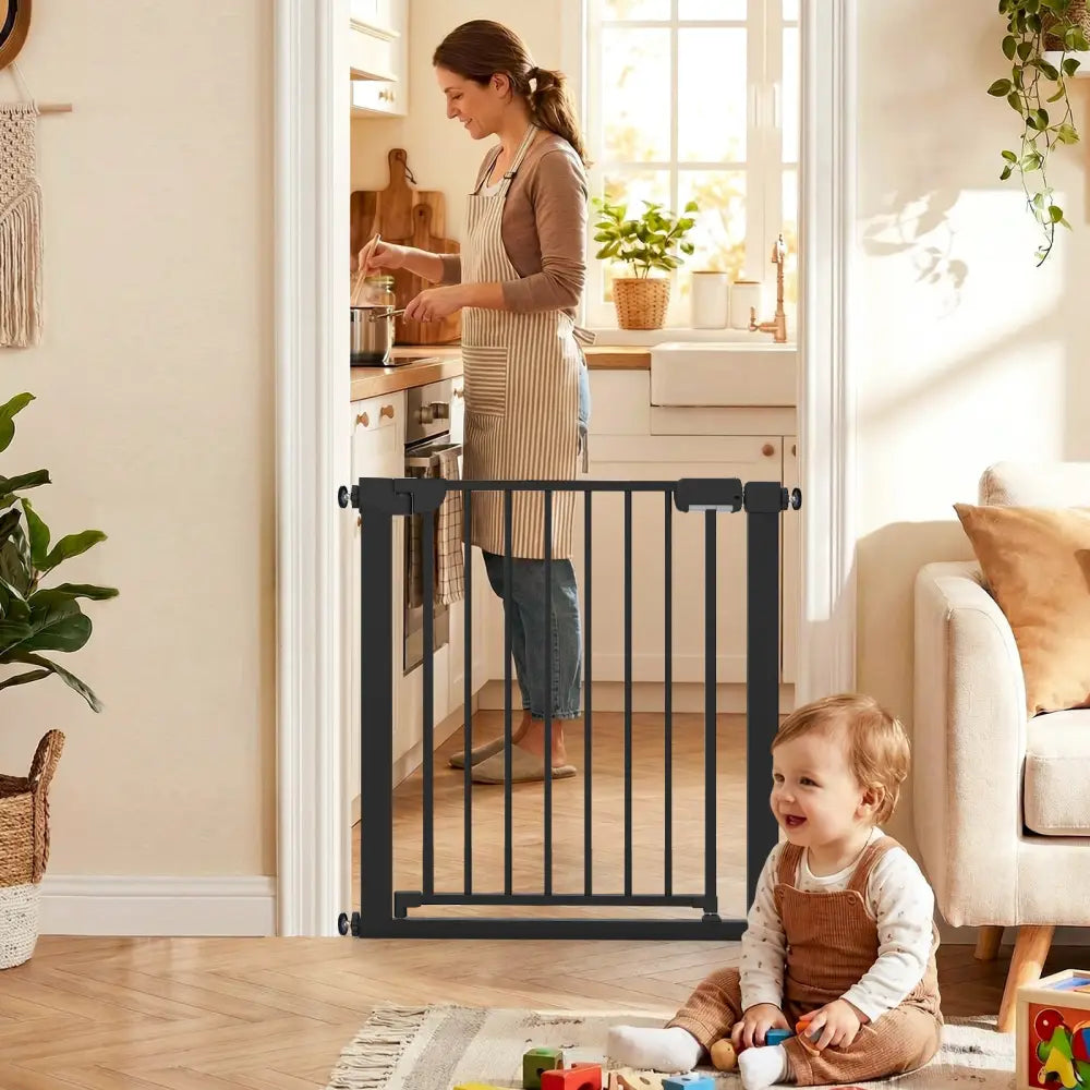 Baby Gate for Stairs Pressure Mounted Auto-Close Door Gate-Black - Black - Pet Gate