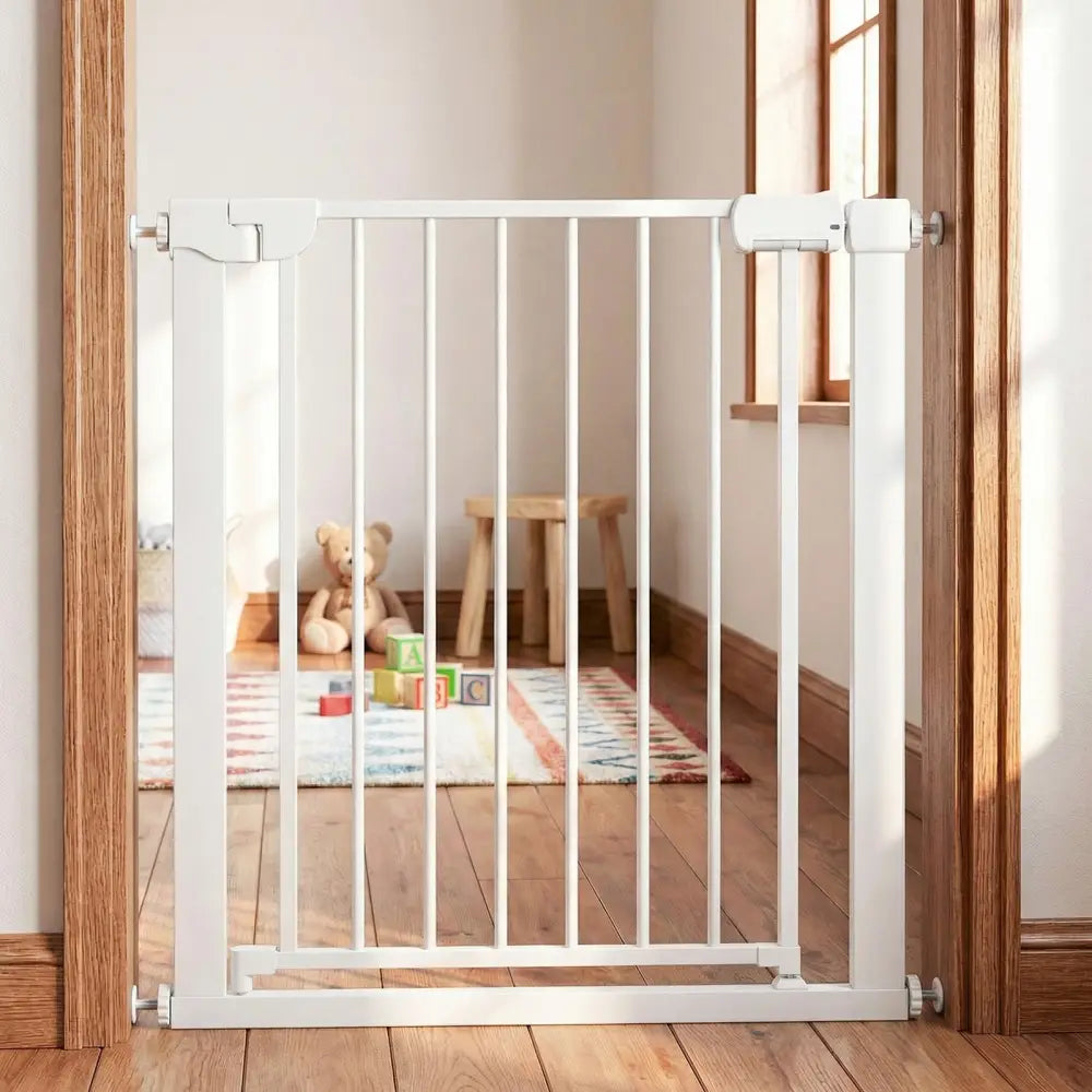 Baby Gate for Stairs Pressure Mounted Auto-Close Door Gate-White - White - Pet Gate