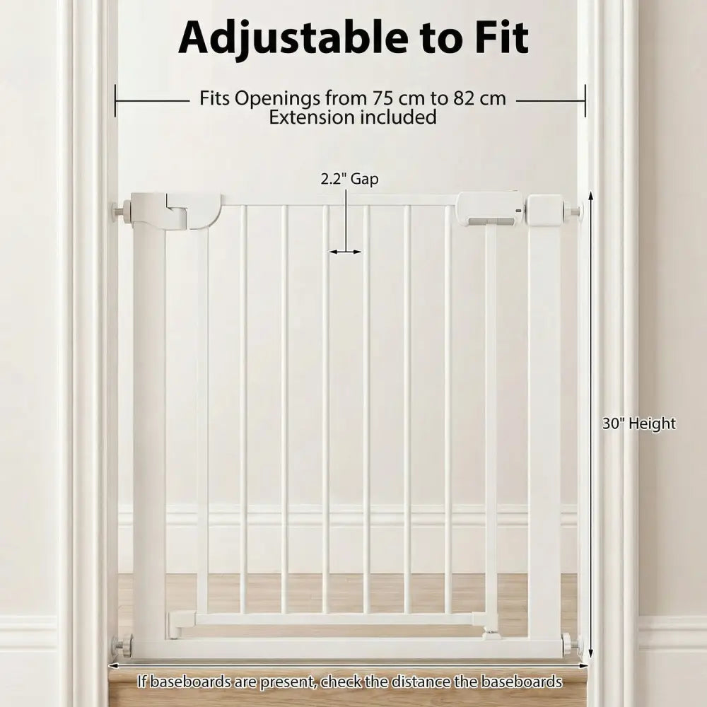 Baby Gate for Stairs Pressure Mounted Auto-Close Door Gate-White - White - Pet Gate