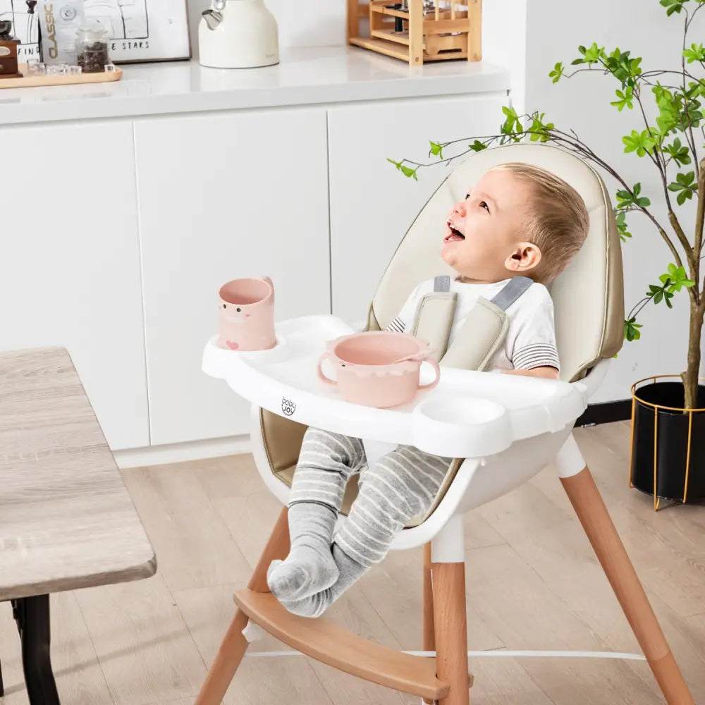 Baby High Chair with Dishwasher Safe Tray-Beige - Beige - High Chairs