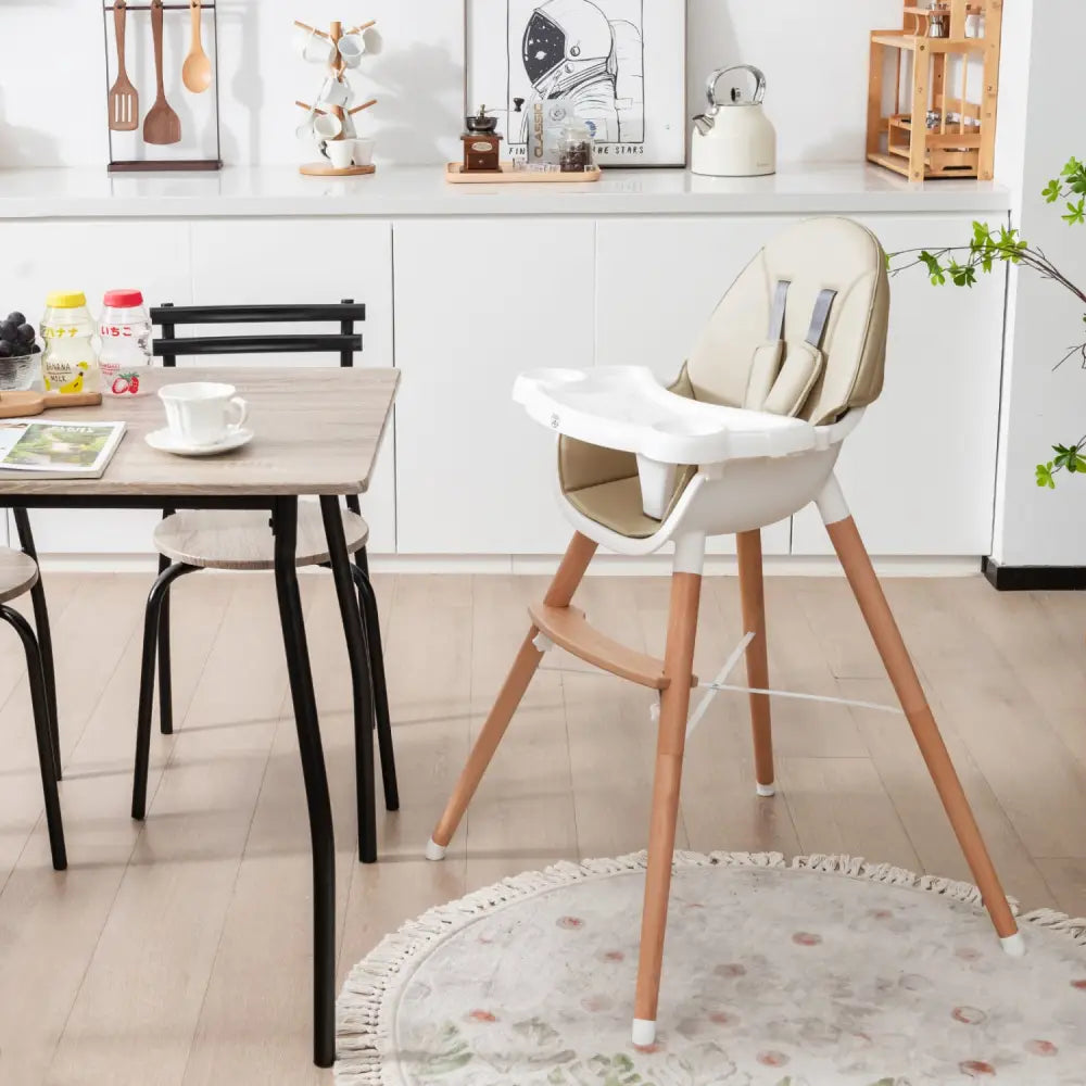 Baby High Chair with Dishwasher Safe Tray-Beige - Beige - High Chairs