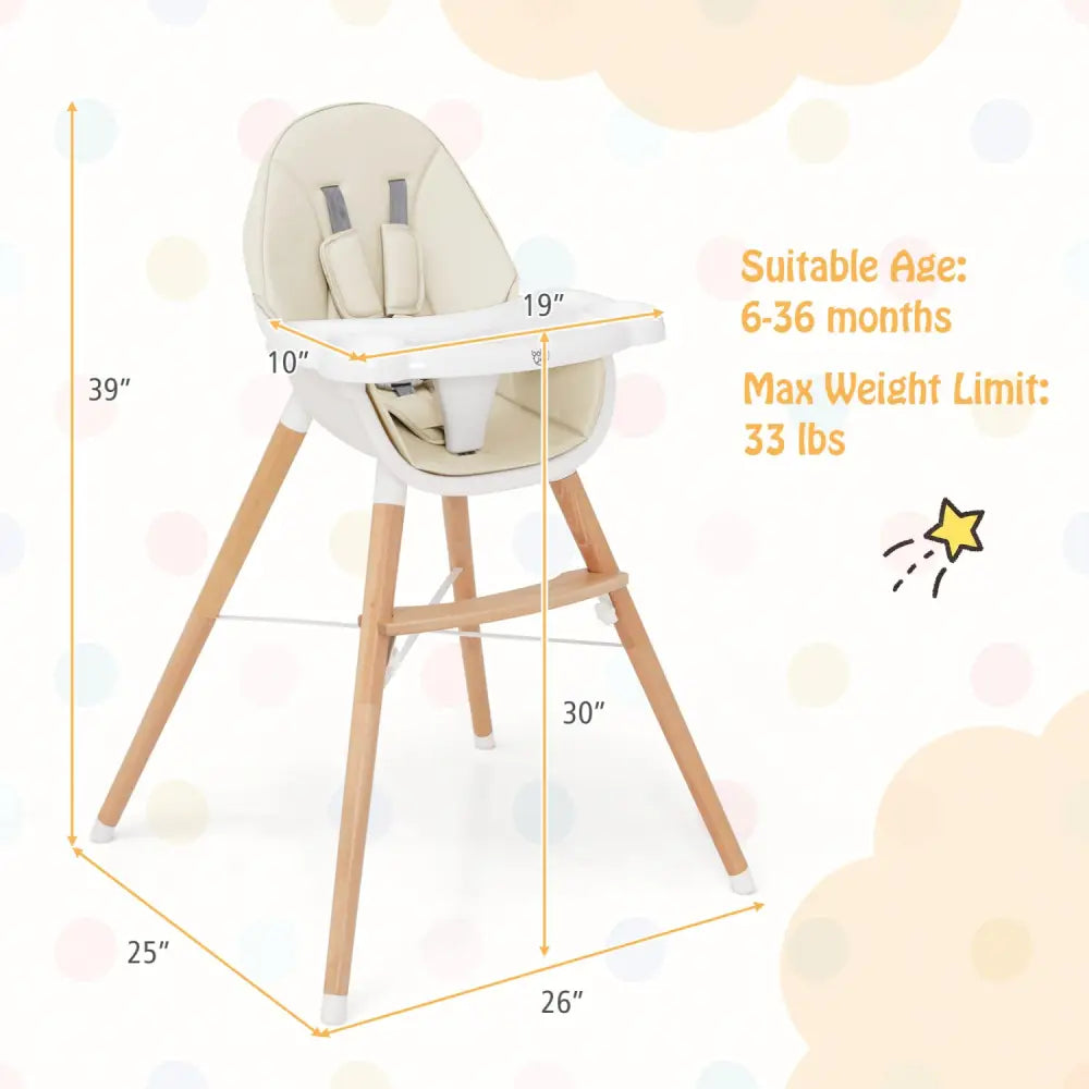 Baby High Chair with Dishwasher Safe Tray-Beige - Beige - High Chairs