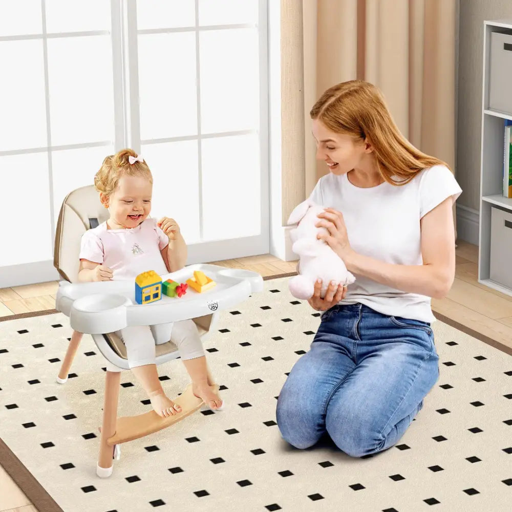 Baby High Chair with Dishwasher Safe Tray-Beige - Beige - High Chairs