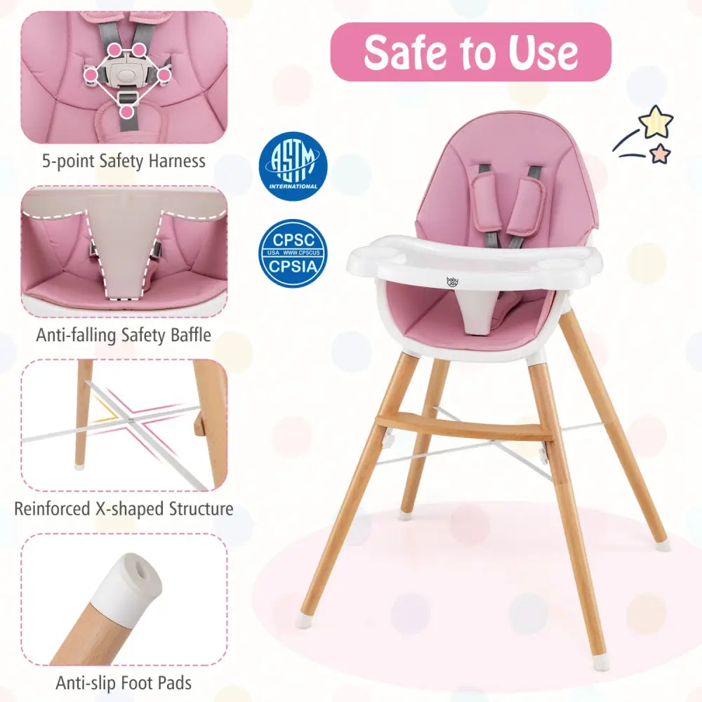 Baby High Chair with Dishwasher Safe Tray-Pink - Pink - High Chairs