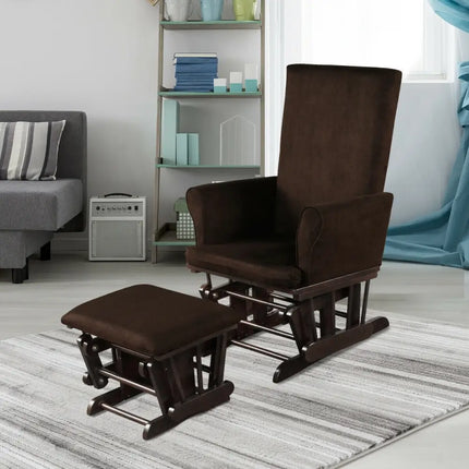 Baby Nursery Relax Rocker Rocking Chair Glider & Ottoman Set-Coffee - Coffee - Recliners