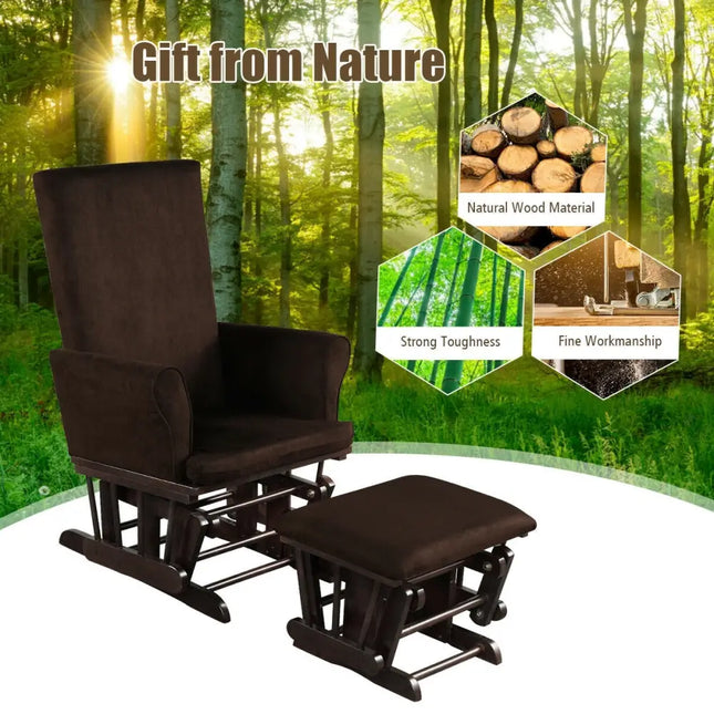 Baby Nursery Relax Rocker Rocking Chair Glider & Ottoman Set-Coffee - Coffee - Recliners