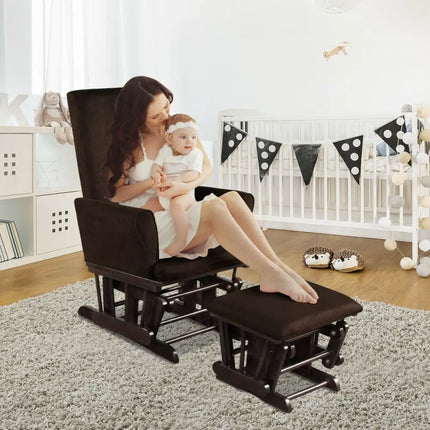 Baby Nursery Relax Rocker Rocking Chair Glider & Ottoman Set-Coffee - Coffee - Recliners