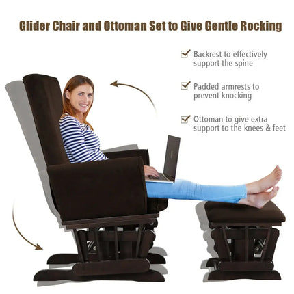 Baby Nursery Relax Rocker Rocking Chair Glider & Ottoman Set-Coffee - Coffee - Recliners