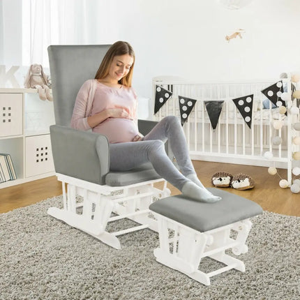 Baby Nursery Relax Rocker Rocking Chair Glider & Ottoman Set-Gray - Gray - Recliners