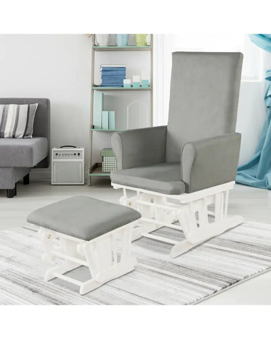 Baby Nursery Relax Rocker Rocking Chair Glider & Ottoman Set-Gray - Gray - Recliners