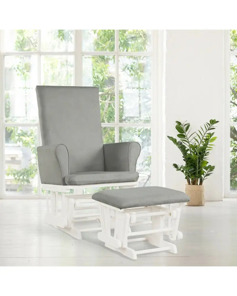 Baby Nursery Relax Rocker Rocking Chair Glider & Ottoman Set-Gray - Gray - Recliners