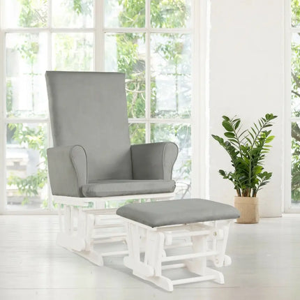 Baby Nursery Relax Rocker Rocking Chair Glider & Ottoman Set-Gray - Gray - Recliners