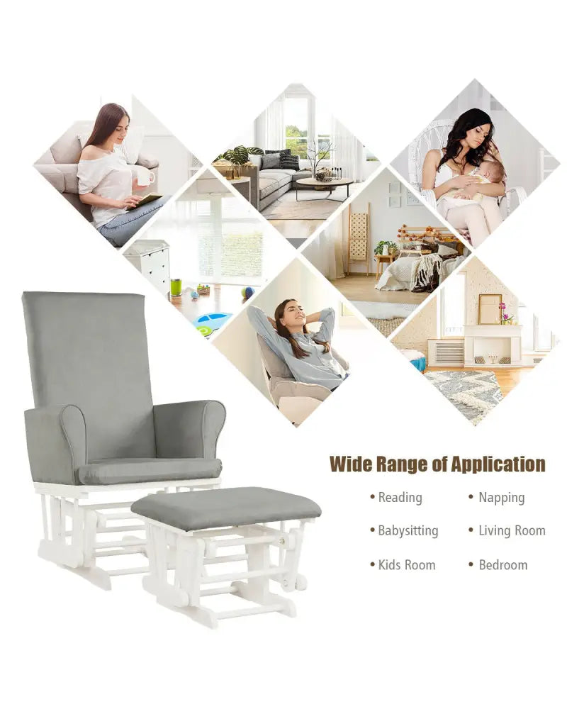 Baby Nursery Relax Rocker Rocking Chair Glider & Ottoman Set-Gray - Gray - Recliners