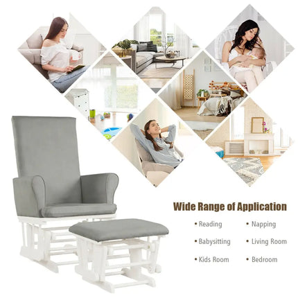 Baby Nursery Relax Rocker Rocking Chair Glider & Ottoman Set-Gray - Gray - Recliners