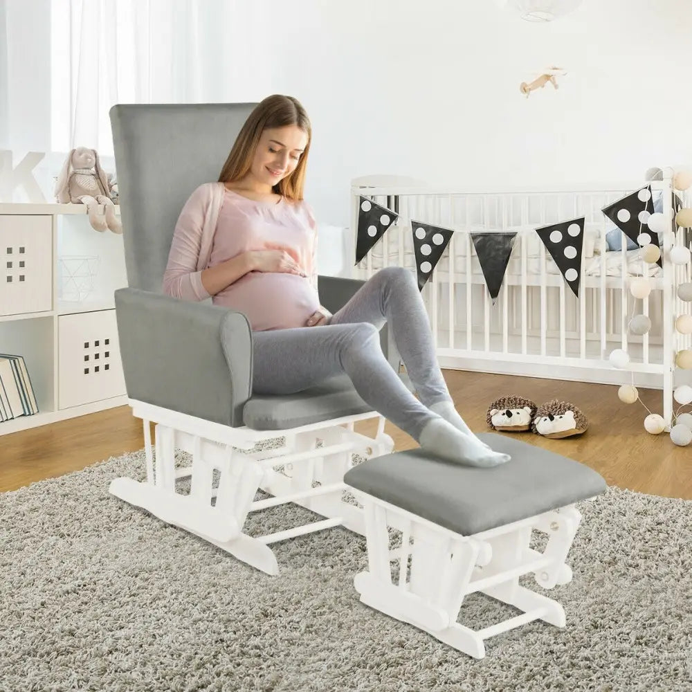 Baby Nursery Relax Rocker Rocking Chair Glider & Ottoman Set-Gray - Gray - Recliners