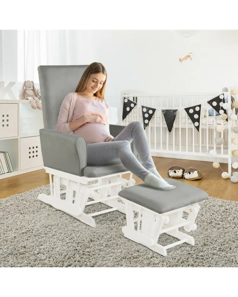 Baby Nursery Relax Rocker Rocking Chair Glider & Ottoman Set-Gray - Gray - Recliners