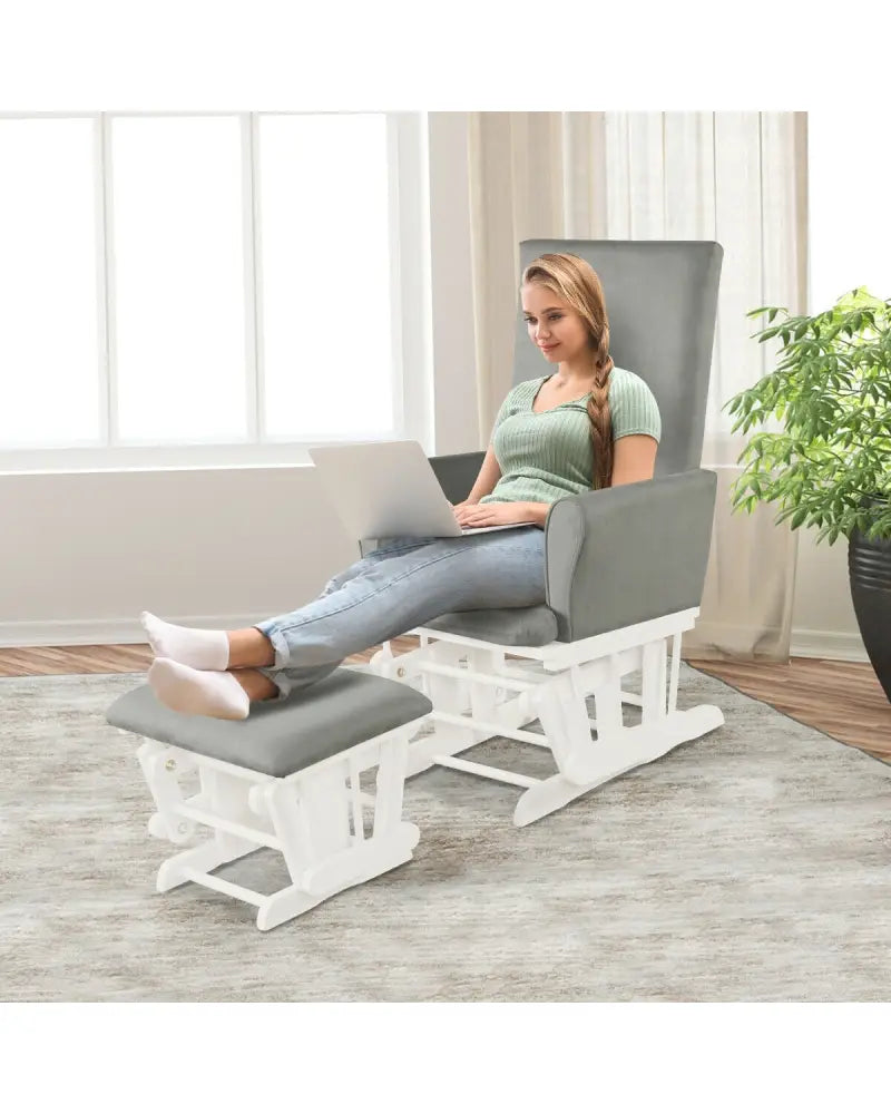 Baby Nursery Relax Rocker Rocking Chair Glider & Ottoman Set-Gray - Gray - Recliners
