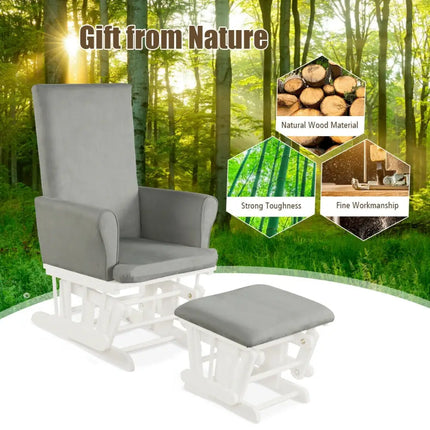 Baby Nursery Relax Rocker Rocking Chair Glider & Ottoman Set-Gray - Gray - Recliners