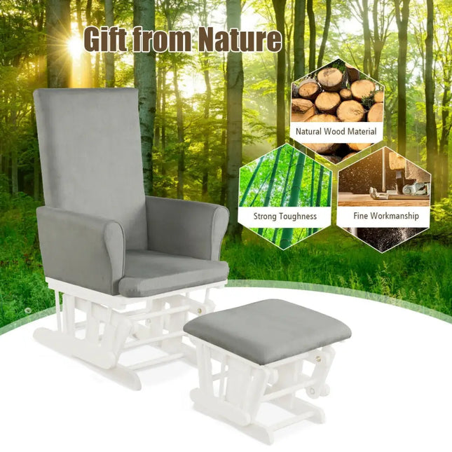 Baby Nursery Relax Rocker Rocking Chair Glider & Ottoman Set-Gray - Gray - Recliners