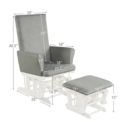 Baby Nursery Relax Rocker Rocking Chair Glider & Ottoman Set-Gray - Gray - Recliners
