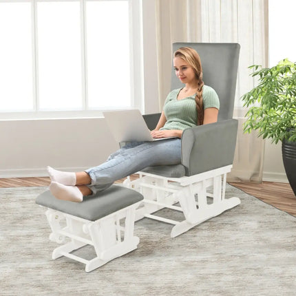 Baby Nursery Relax Rocker Rocking Chair Glider & Ottoman Set-Gray - Gray - Recliners